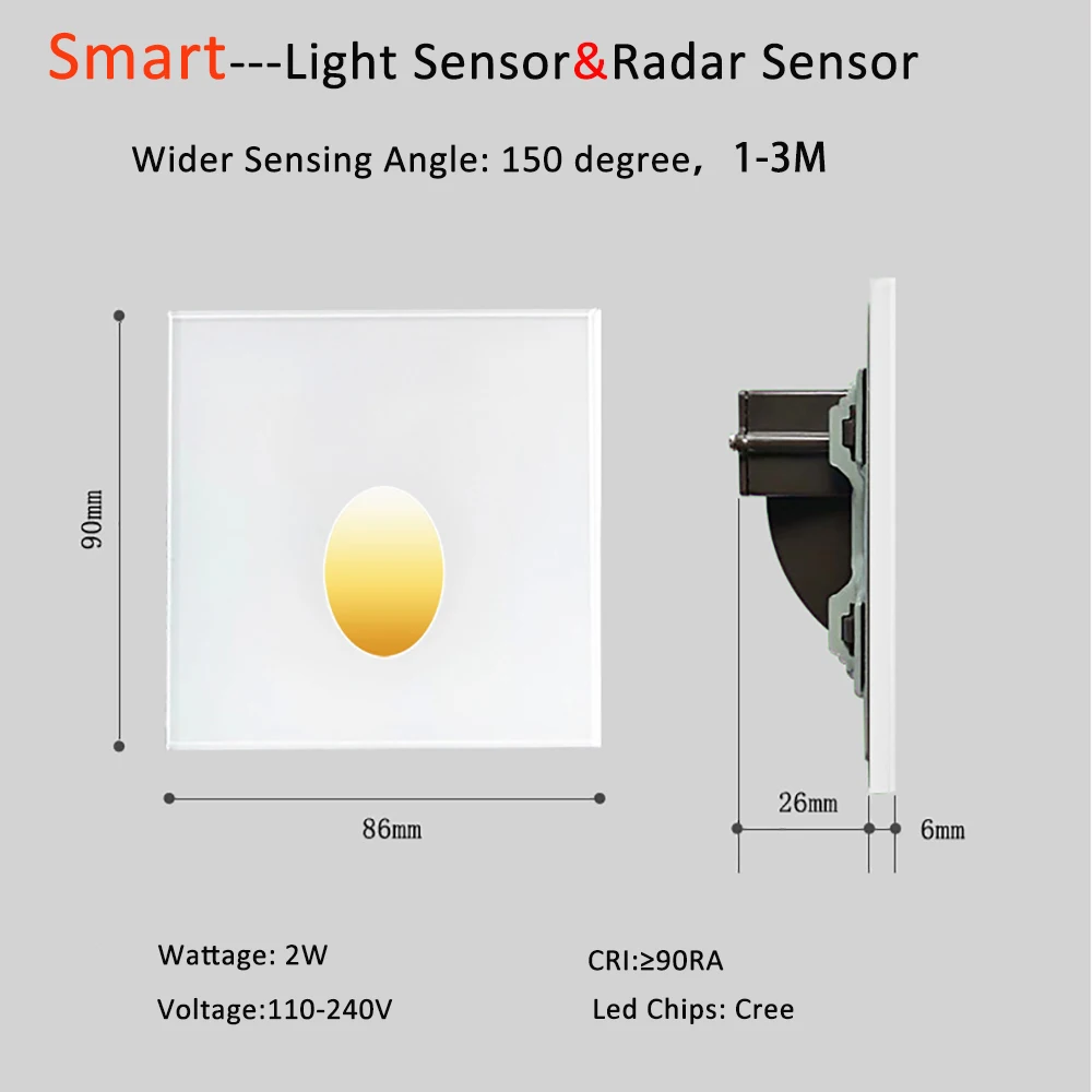Stair Radar Light Recessed Wall Lamp Motion Sensor Step Spotlights Indoor Staircase Nightlight for Corridor Bedroom SANDIY White wall light led wall lamp motion sensor light led light