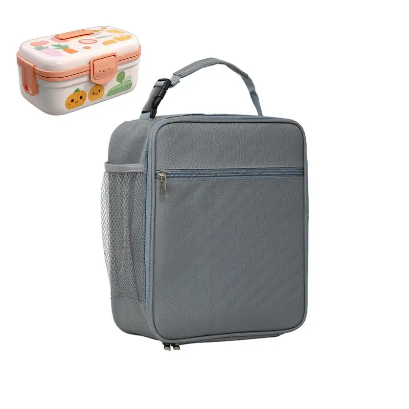 

Cooler Lunch Bag Reusable Lunch Box For Picnic Insulated Big Lunch Bag With Handle And Side Mesh Pocket Keep Summer Drink Cool