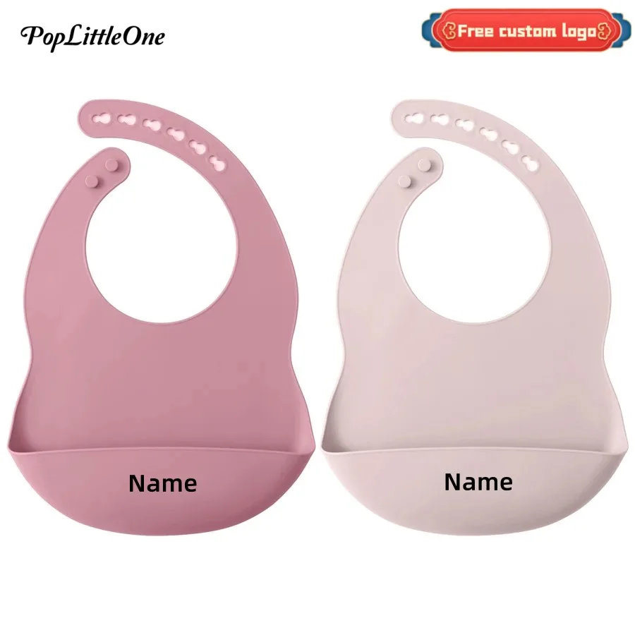 Personalized Name Silicone Baby Bibs Waterproof Bib Solid Color