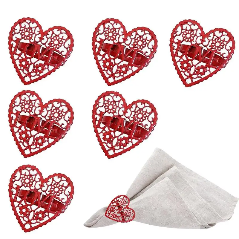 

6pcs Valentine's Day Napkin Rings Valentine's Day Wedding Family Party Table Decoration Holiday Party Tissue Buckles Decor