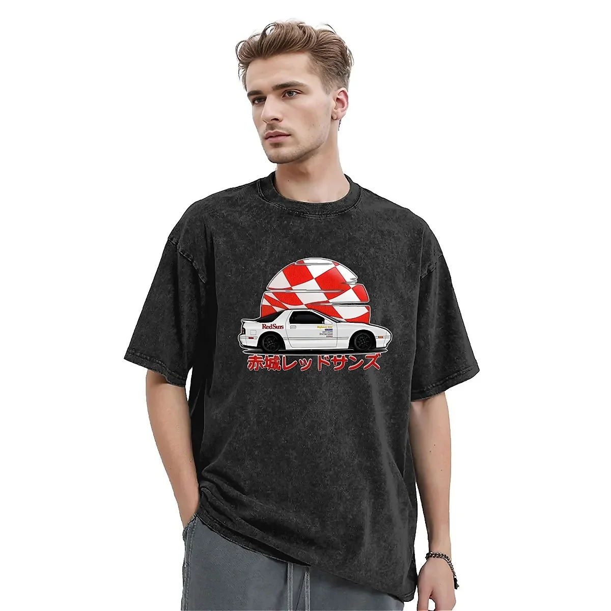 

Мужская футболка Initial D, Промытые футболки Harajuku с принтом автомобиля, летний дизайнерский Повседневный Топ, подарок