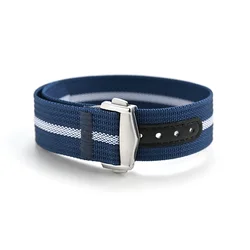 Elegant Waterproof Nylon Watch Strap with Folding Buckle - Premium Quality - 22mm (Blue white blue)