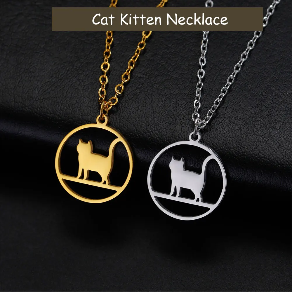 Walking Cat Kitten Necklace for Women Stainless Steel Pendant Necklaces - PeticaDeals