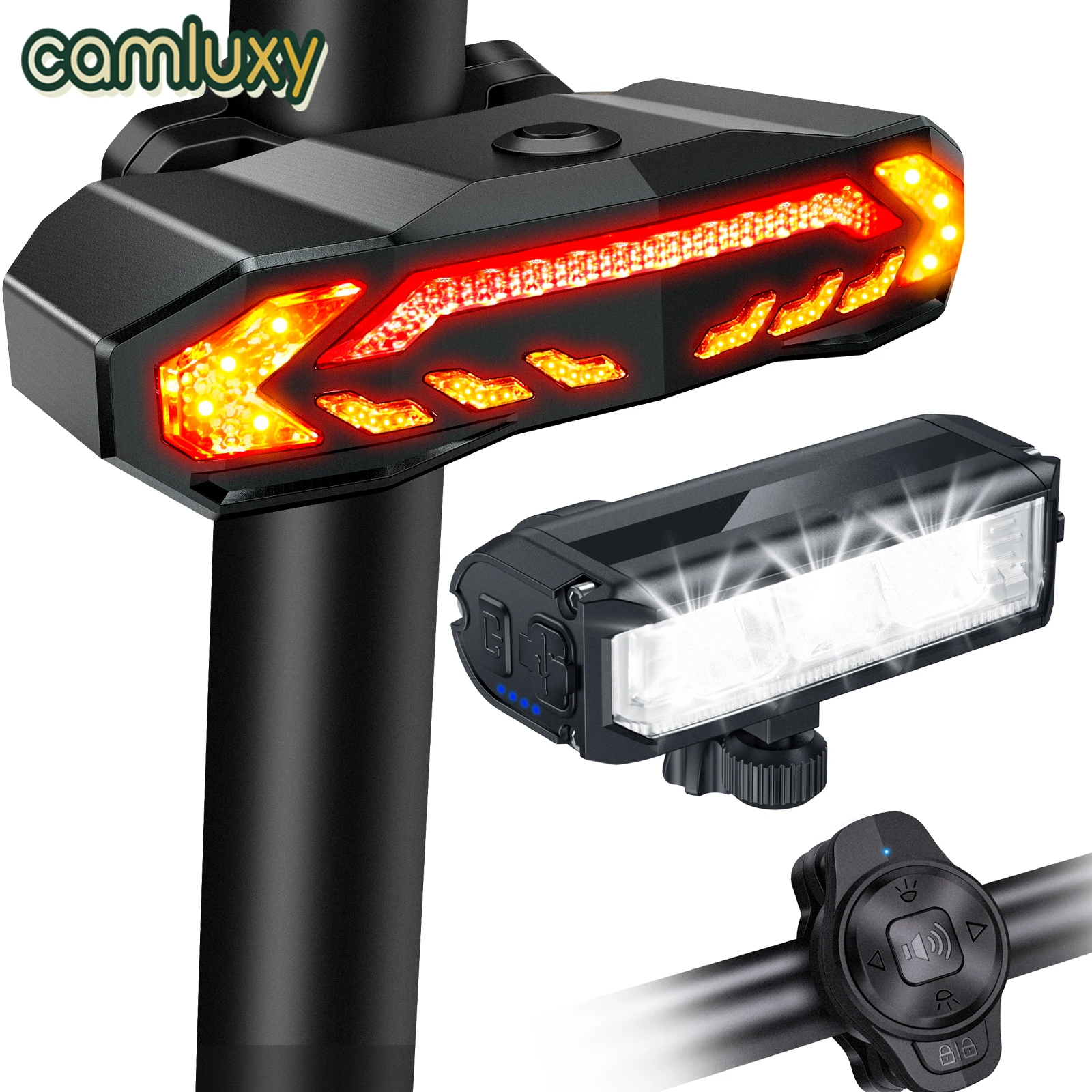 Camluxy Bike Lights Set Bicycle Light Rechargeable with Turn Signals and Brake Light for Night Riding Rear and Front Bike bicycle rear light