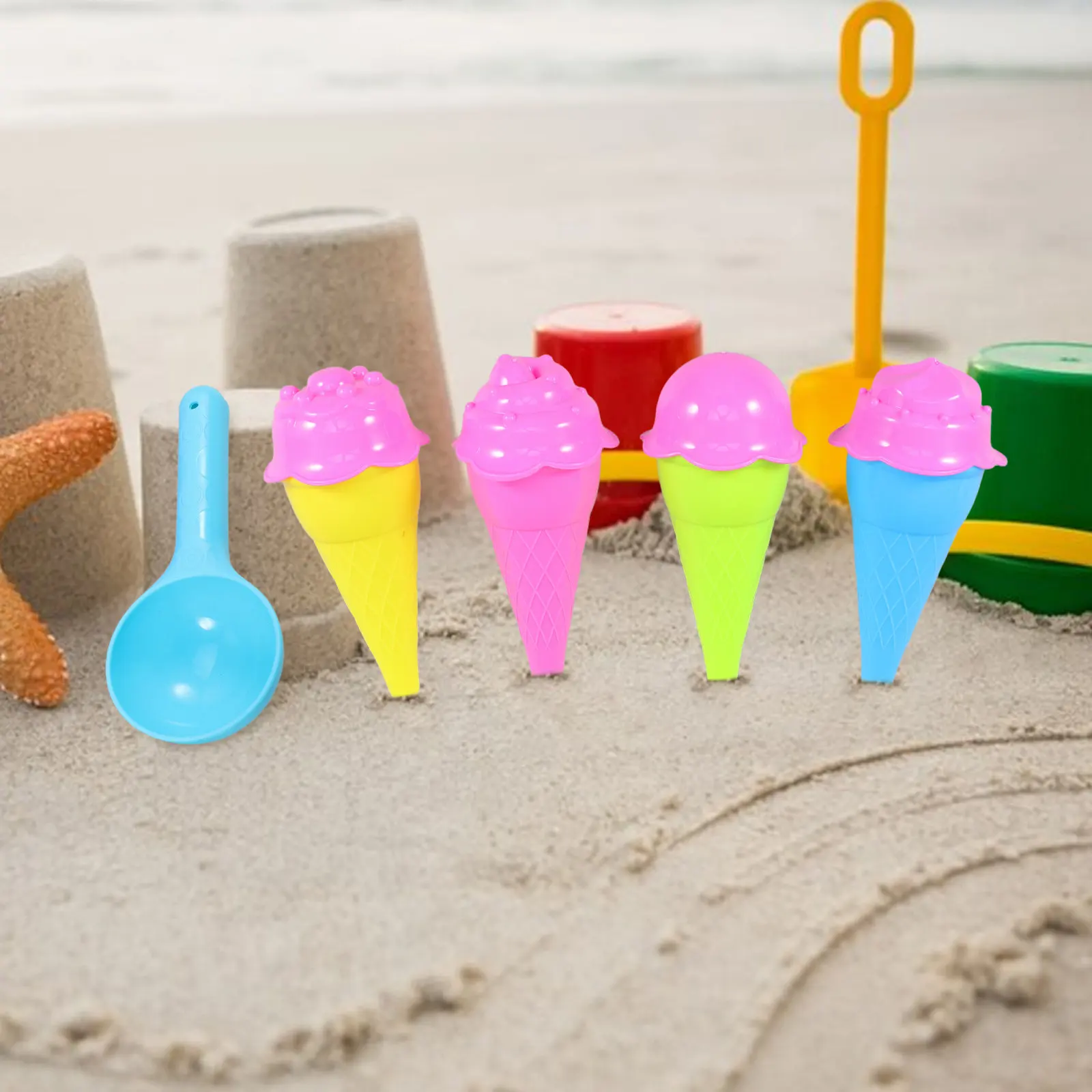 1 세트 아이스크림 콘 모양 모래 금형 어린이 창의적 놀이 세트 활기찬 무독성 플라스틱 해변 해변 뒷마당 실내 야외