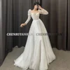 Sparkle Tulle Wedding Dresses 2023 Women Sweetheart Full Sleeves Sexy Bride Dress A-Line Zipper Pearls Custom Occasion Gowns 3
