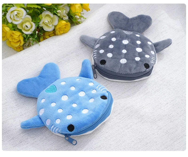 Porte-monnaie de dessin animé mignon pour enfants, portefeuille créatif, requin baleine et avocat, sac à monnaie en peluche, sac à fermeture éclair Kawaii, poudres à monnaie pour enfants