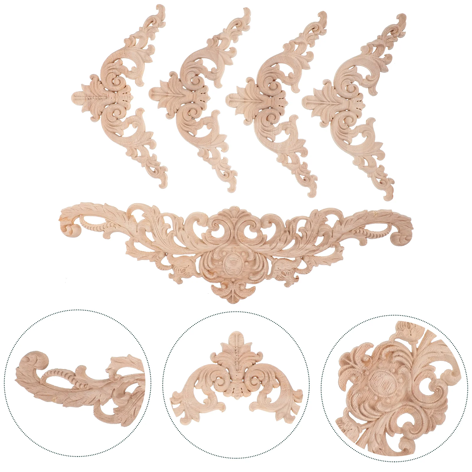 

5 Pcs Wood Carving Decals Unpainted Frame Wardrobe Cabinet Furniture Dresser Decorative Applique Wooden Carved Retro