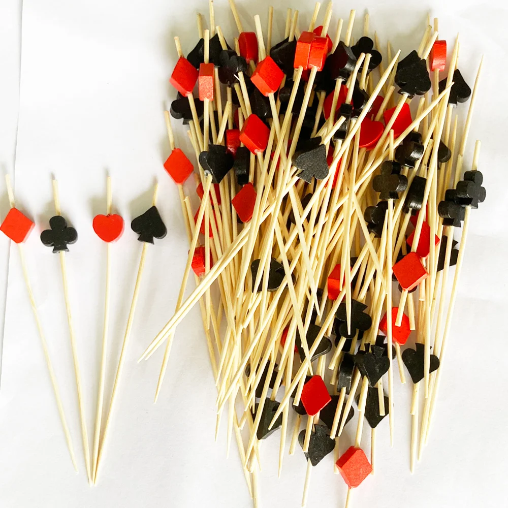 100 Stück Bambus Casino Cocktail Zahnstocher Die Spielkarten Stick Vorspeise Trinken Lebensmittelbedarf Geburtstagstorte Party Snack Dekor