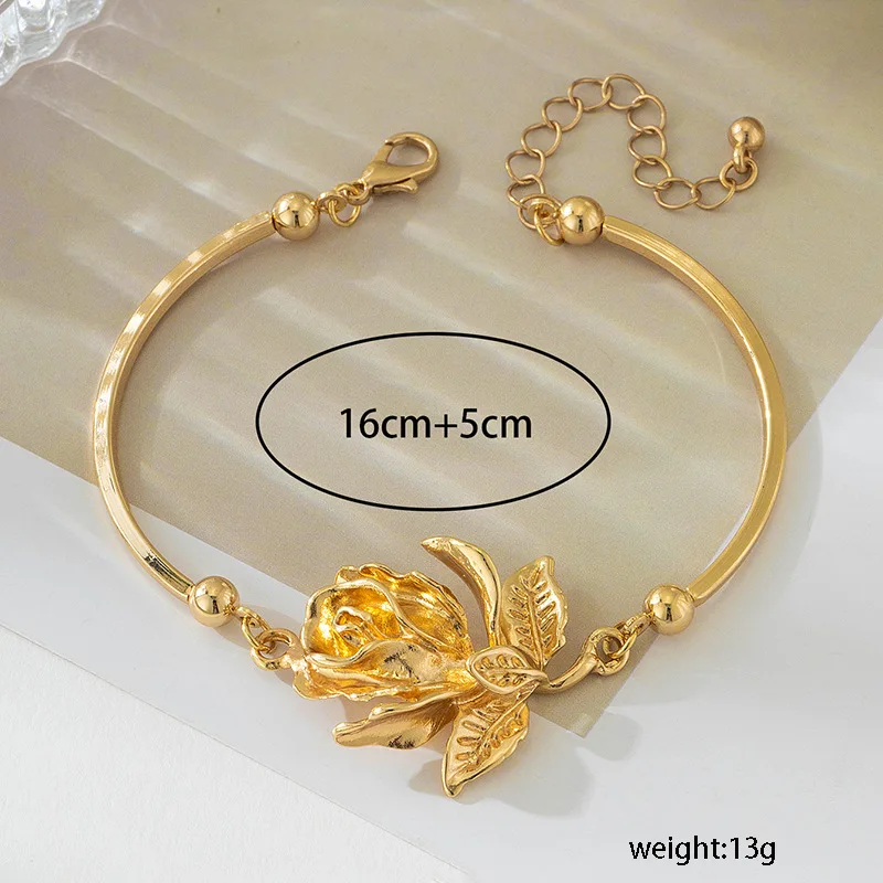 Metal Rose Flower Bangle For Women Fashion Jewelry Earrings Necklace Set Holiday Accessories Daily Wear Romantic Gifts MQF040 4