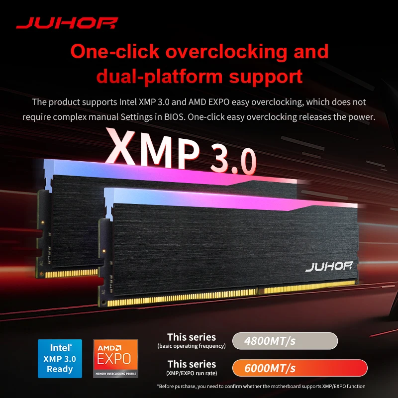 JUHOR DDR5 16GBx2 6000MHz 6400MHz RGB DDR5 32GB DIMM Desktop