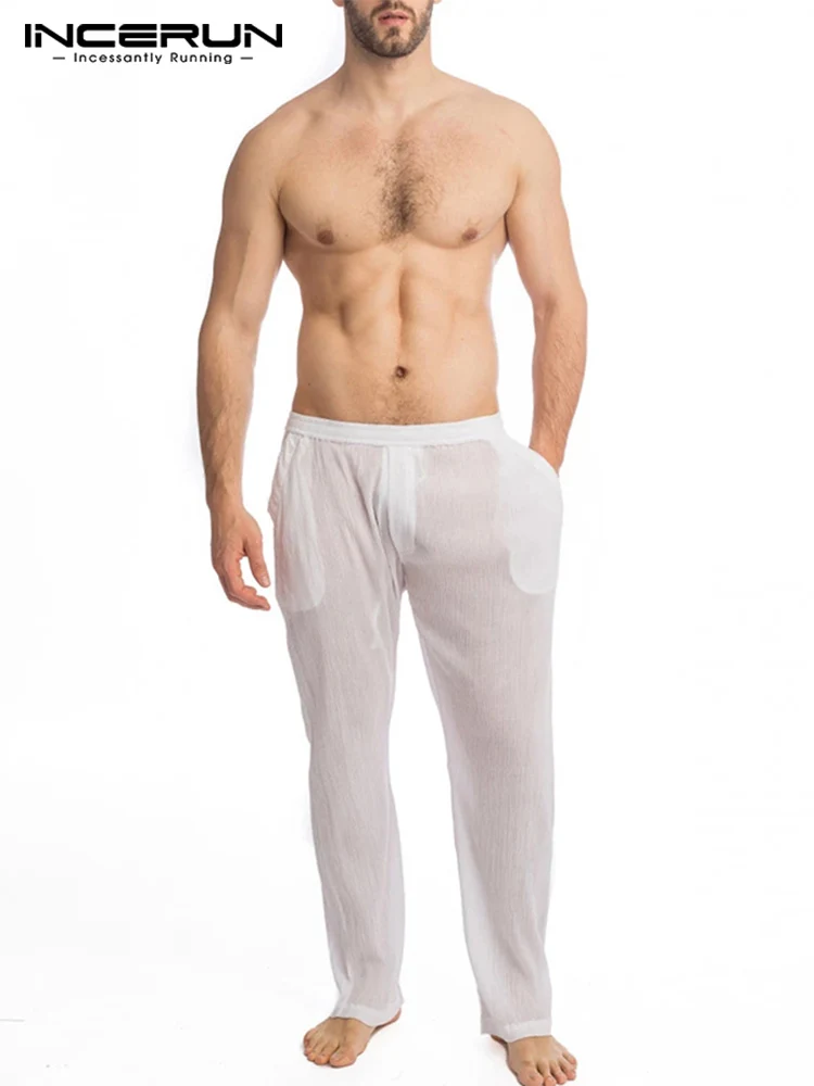 Men Sleep Pants Solid Color Elastic Waist Comfortable 2023 Thin Sleep