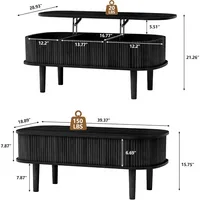 Fluted Lift Top Coffee Table with Hidden Compartment, Fully Assembled Wooden Center Table, Modern Oval Lift Tabletop 2