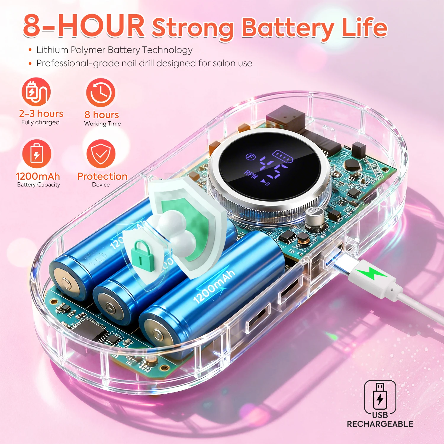 다이애나뷰티 45000RPM 전동 네일 드릴 머신 충전식 네일 폴리셔 라인스톤 포함 휴대용 네일 파일 매니큐어용