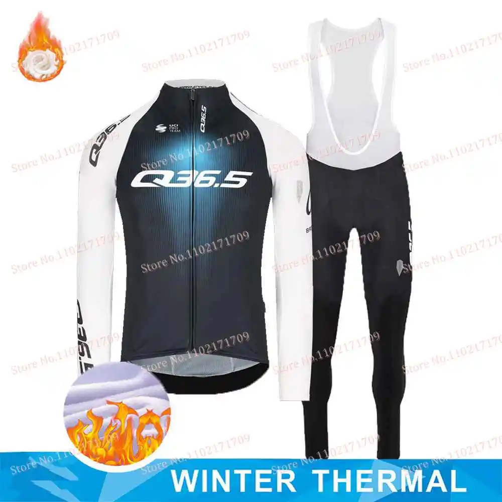 Winter Fleece Q36.5 Pro Team Cycling Jersey Set Long Sleeve Cycling Clothing Thermal Bike Jacket Suit Bicycle Bib Tights