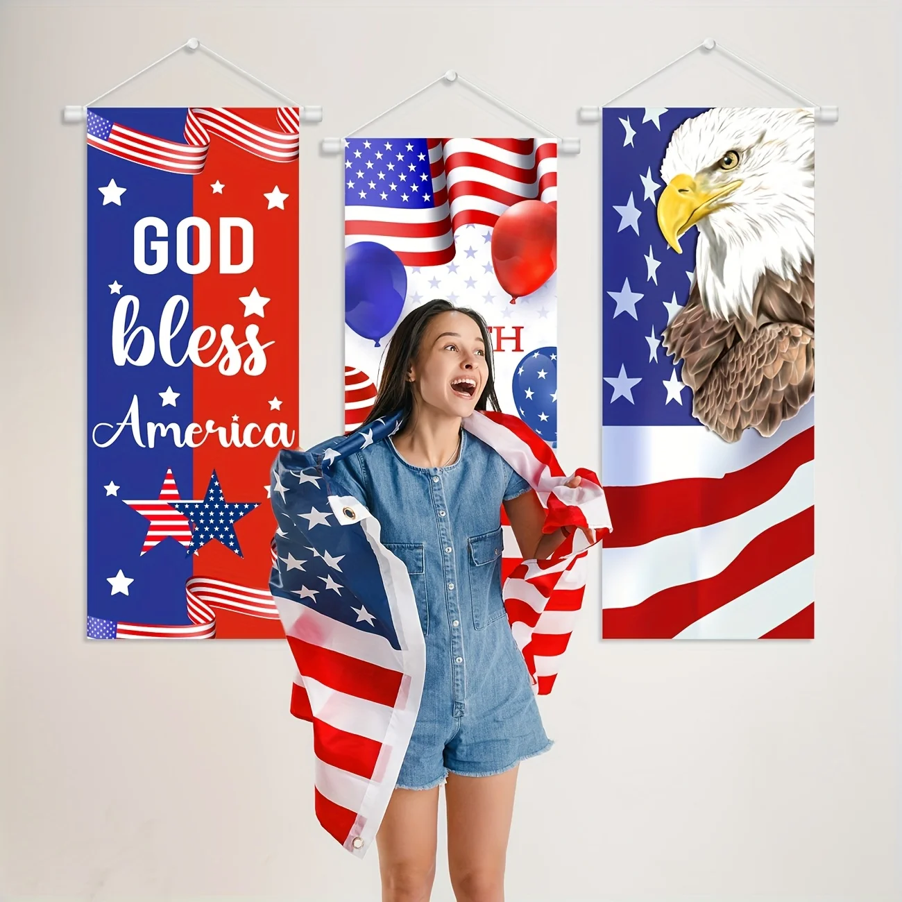 4. Juli Deko-Banner „Thank You Veteranen“ – Gold-glitzernd, Mit US-Flagge, Für Patriotische Partys