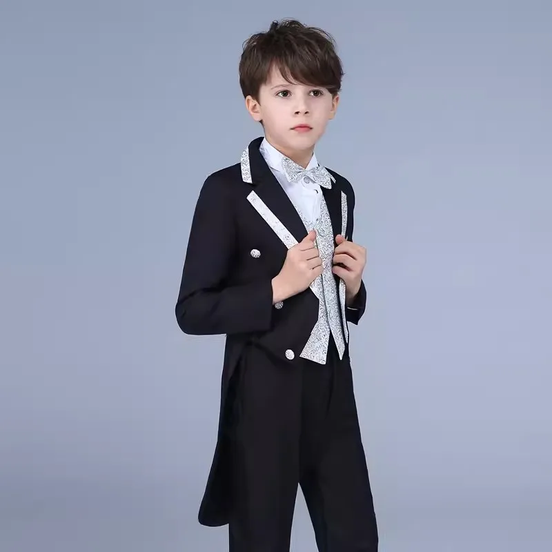 Boys Tuxedo Suit Slim Fit Court Prince Dress Kids European Style
