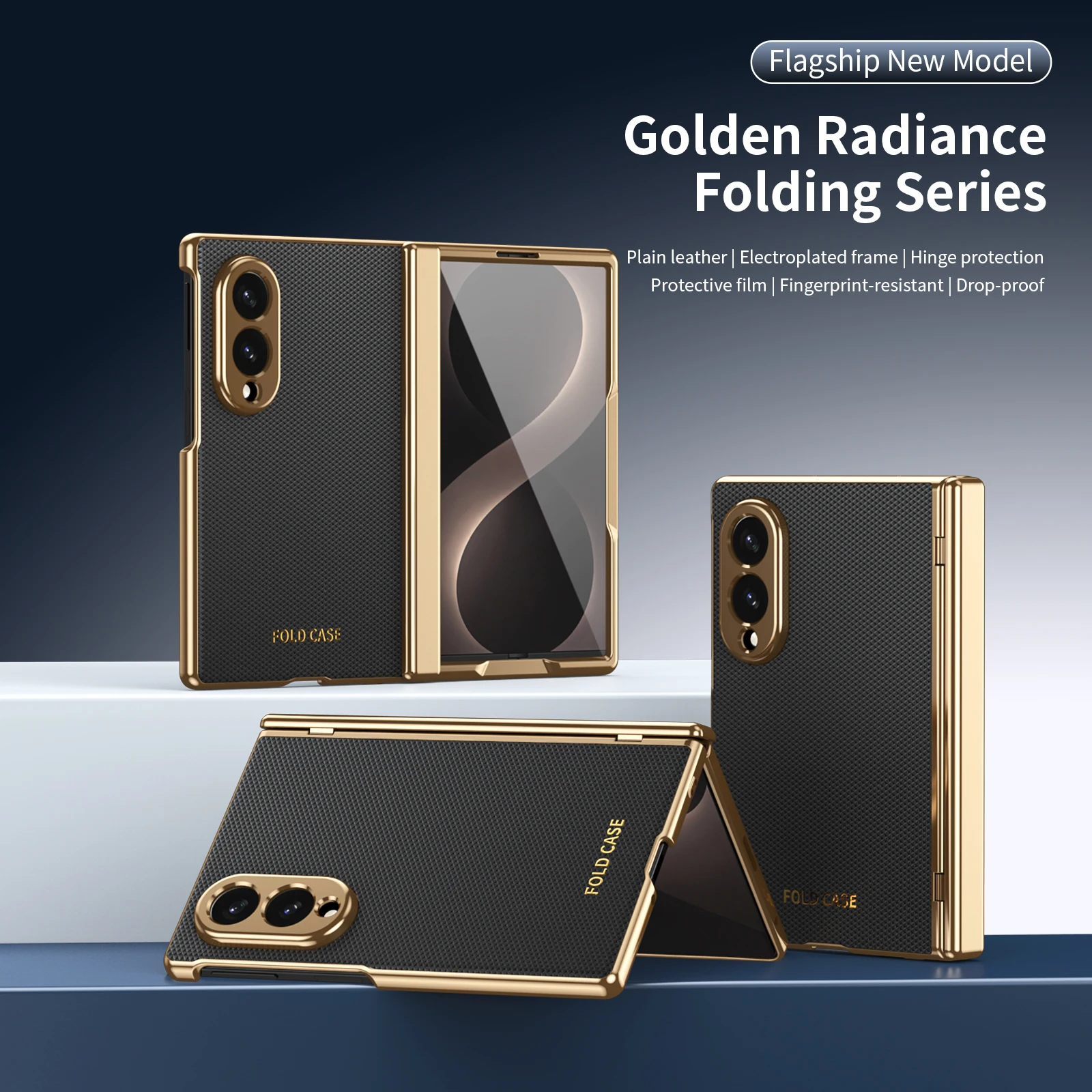 Luxury Leather Phone Case with Golden Border and Steel Hinge Protection