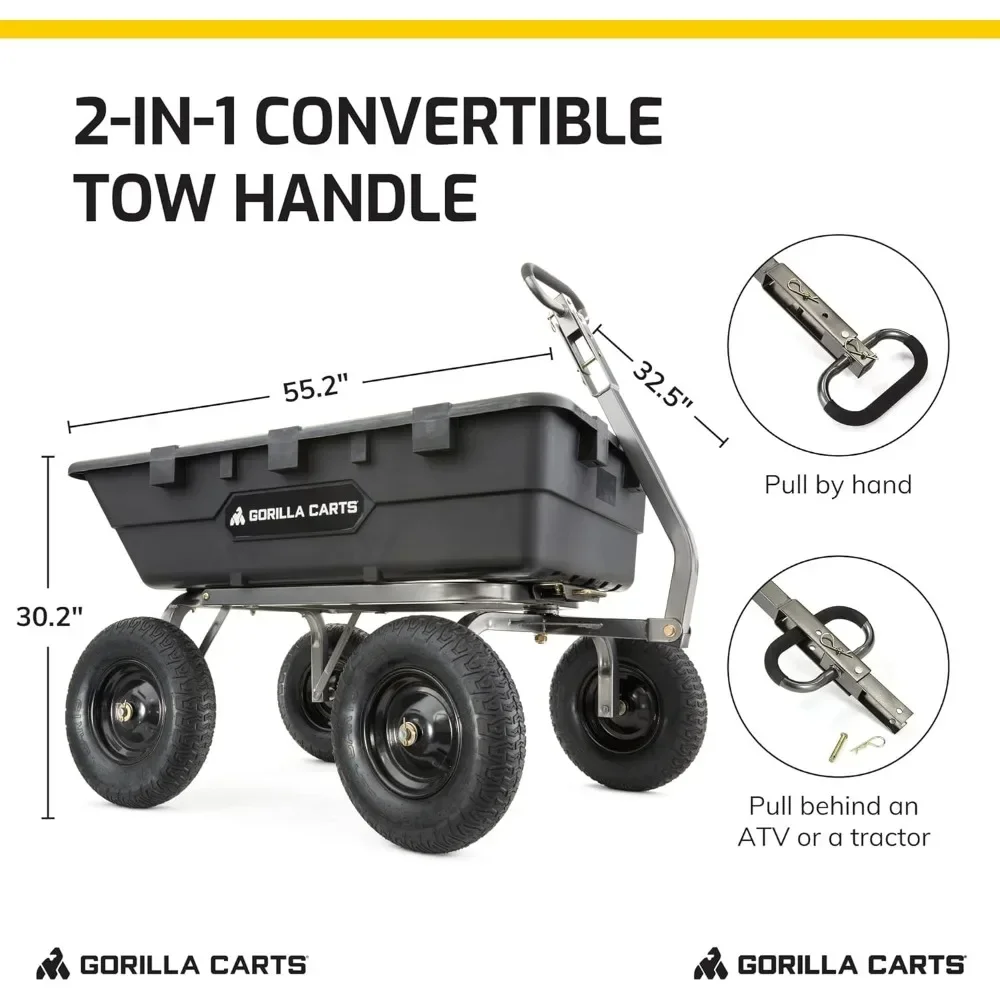 Heavy Duty Poly Yard Dump Cart Garden Wagon, Utility Wagon with Easy to Assemble Steel Frame,1500 Pound Capacity,and16Inch Tires