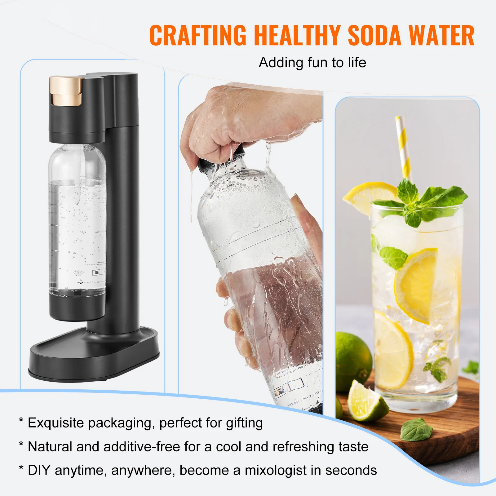 Sparkling Water Maker Soda Machine for Home Carbonating Seltzer with BPA free 1L PET Bottle