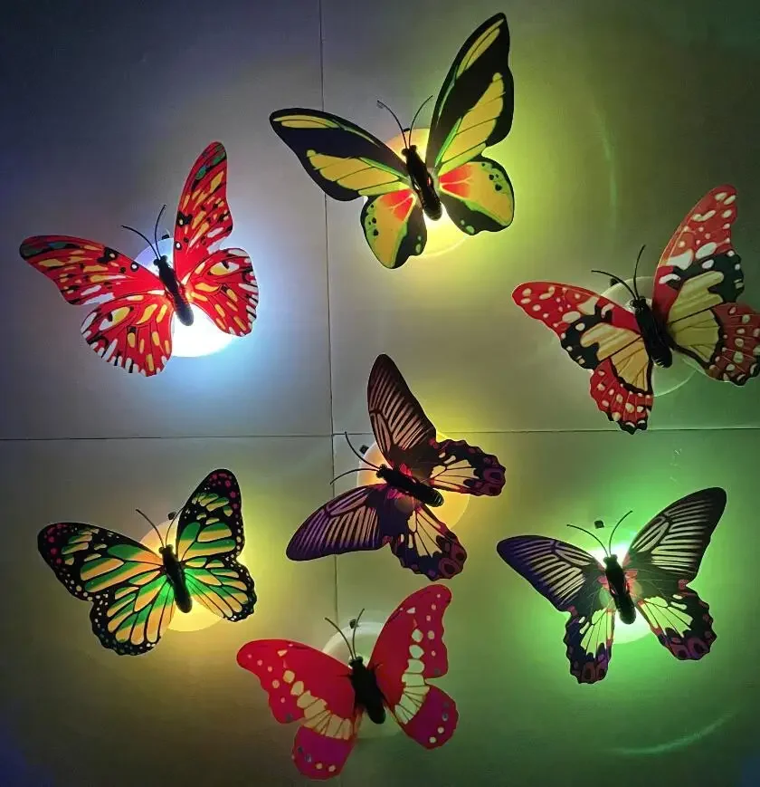 

HOT SALE 5/3/1pcs LED Colorful Changing Butterfly Glowing Wall Decals Luminous Lamp Home Decor DIY Fridge Magnets Party Stickers