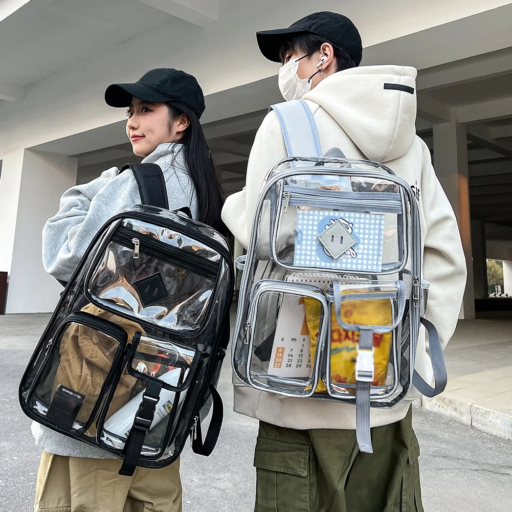 Clear Backpack for School Heavy Duty PVC Transparent Bookbag School Bag for Girls Teens Stadium Approved See Through Backpack 4