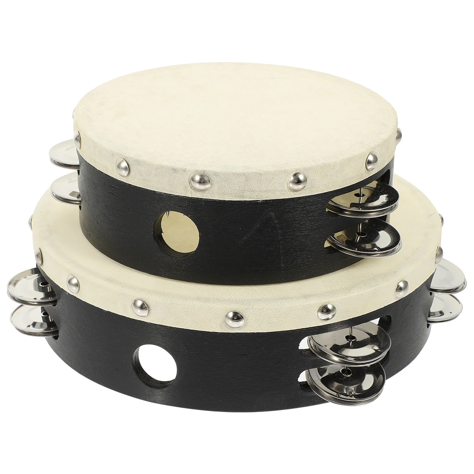2 Pcs Tambourine Instruments Birthday Party Favors Wooden Sheepskin Kids Tambourines