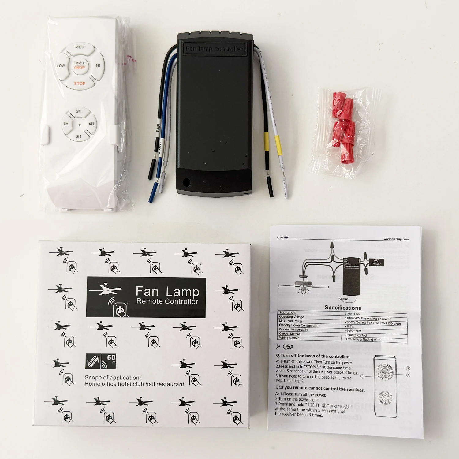 Wireless Ceiling Fan Light Remote Control Switch Kit - AC 110V/220V, 3-Speed, Timer Function