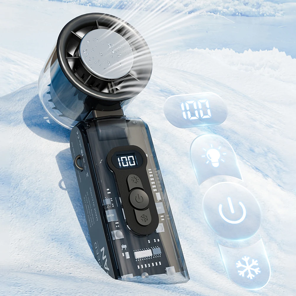 Portable Rechargeable Handheld Fan with LED Light for Home Office