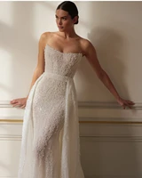Beaded Strapless Wedding Dress: Detachable Mermaid Tulle