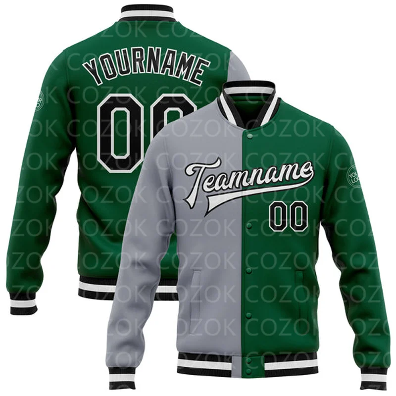 Custom Gray Mix 3D Printed Baseball Button Jacket Bomber Full-Snap Varsity Letterman Jacket