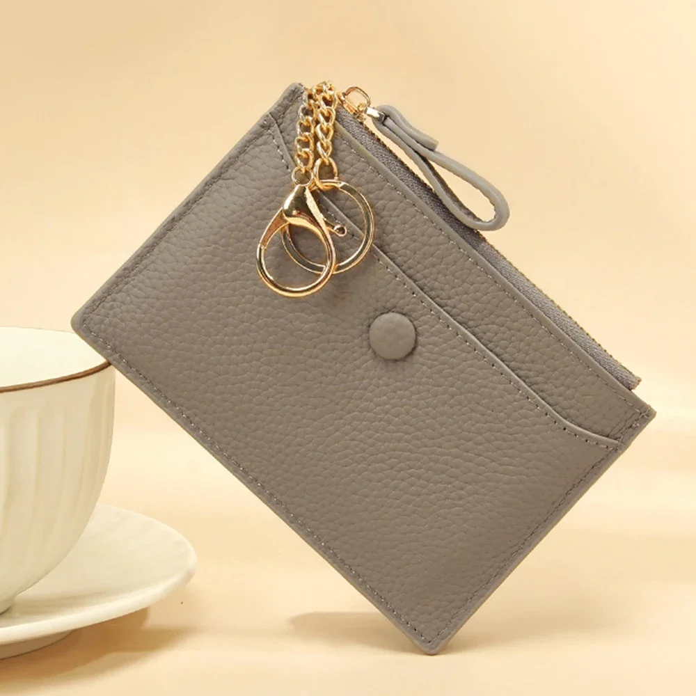 Japanese Card Holder Keychain for Women Slim Leather Card Case Holder Wallets Coin Change Purse Minimalist Front Pocket Wallet