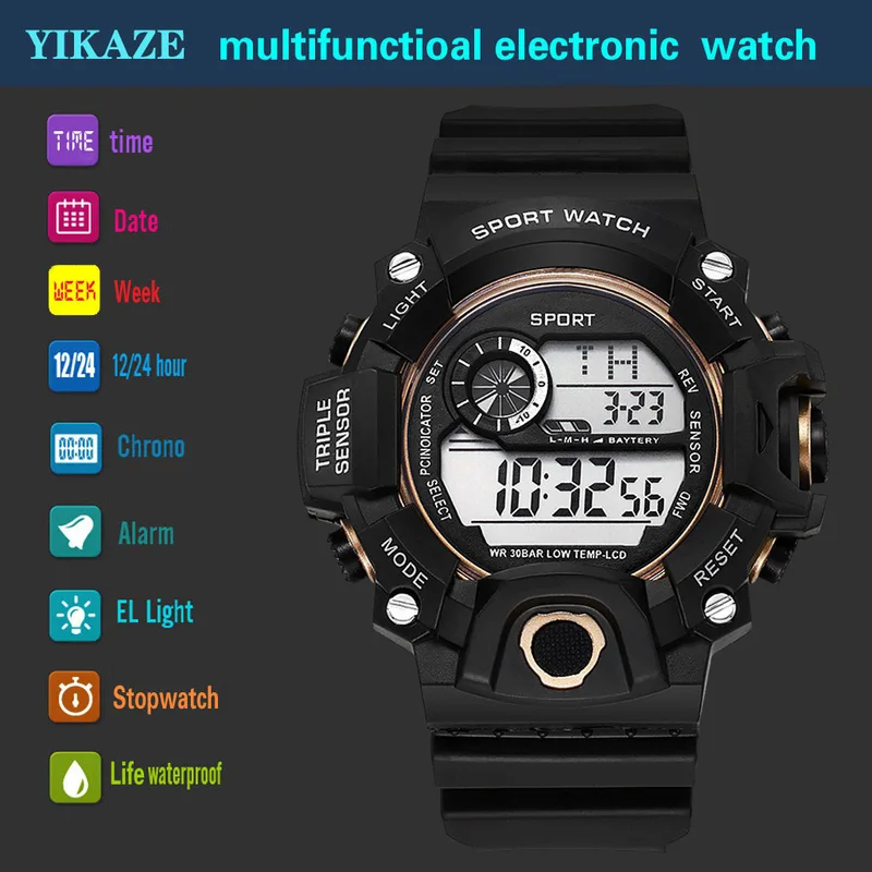 Men' Watch Sports Electronic Wristwatch Large dial Multifunctional...