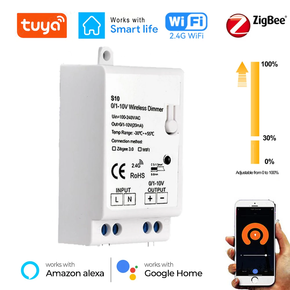 Tuya WiFi Zigbee3.0 Dimmer Power Drive AC 100-240V 0/1-10V สมาร์ท Dimmers ไฟ LED 220V Controller เสียงสําหรับ alexa Google Home 1