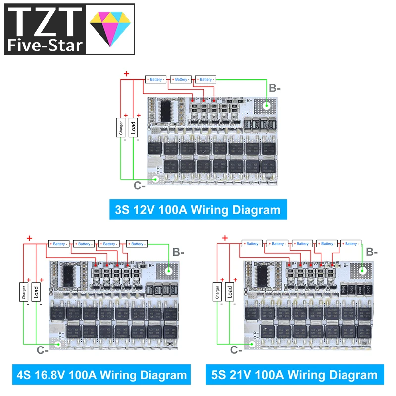 1/3PCS 3s/4s/5s Bms 12v 16,8v 21v 3,7v 100a Li-Ion Lmo Ternäre Lithium-Batterie Schutz Platine Li-polymer Balance