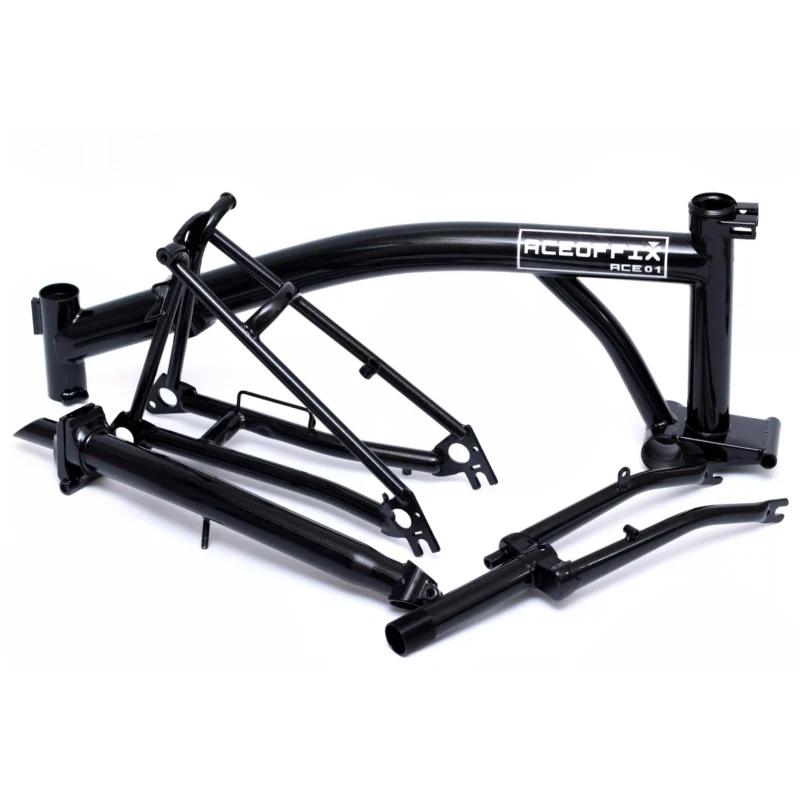 Aceoffix 16 Inch Tri-Folding Bike 4130 Chromoly Steel Black Frame