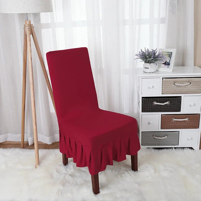 

Plain Dining Chair Cover Elastic with Skirt All Around The Chair Bottom Pleated Ruffled Skirt Chair Cover
