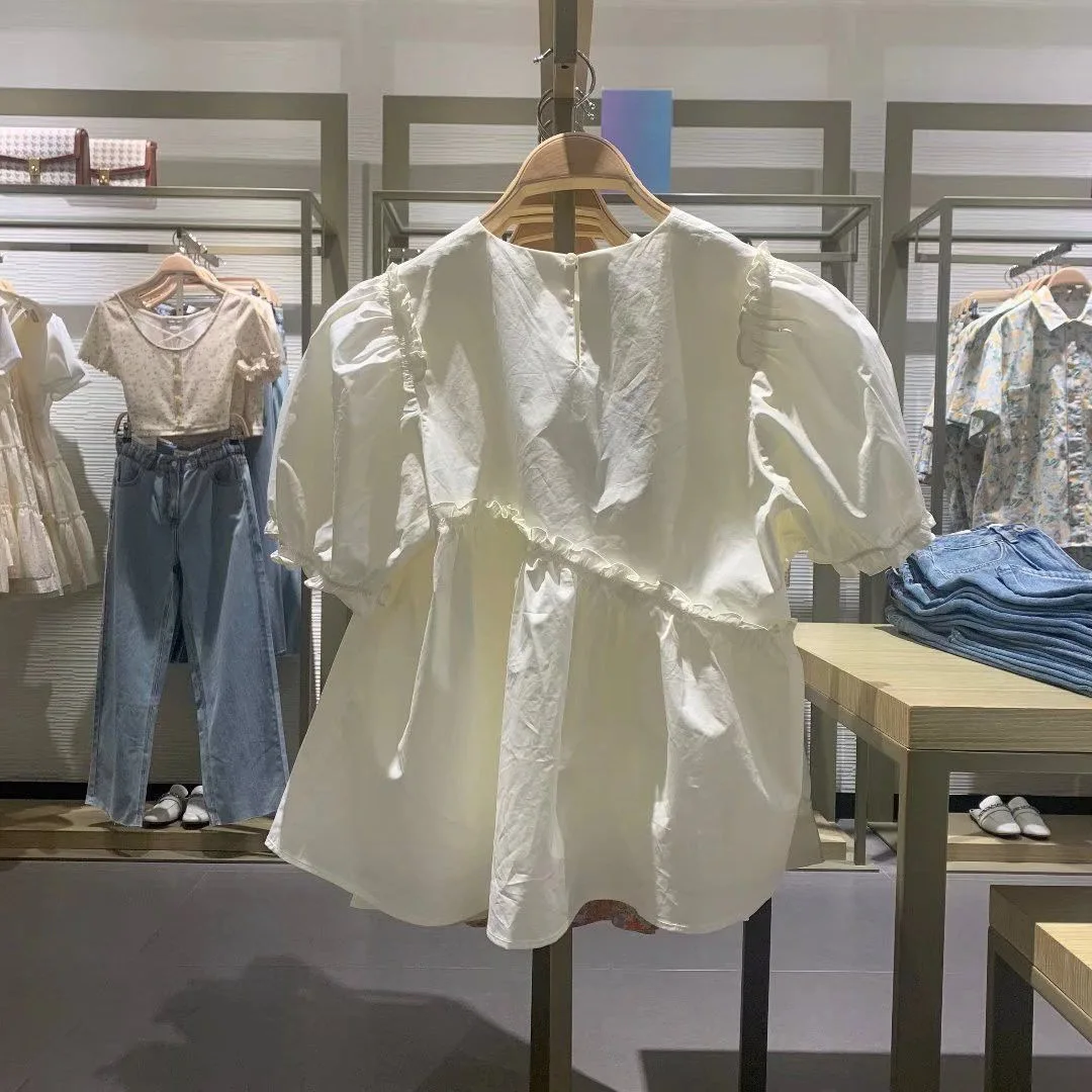 

Женская рубашка с коротким рукавом, новинка 2024, дизайнерская нишевая белая рубашка, Женская весенне-осенняя рубашка высокого разрешения