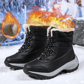 Women's Winter Snow Boots, Warm Waterproof Lace up Boots, Comfortable Outdoor Mid Calf Boots 1