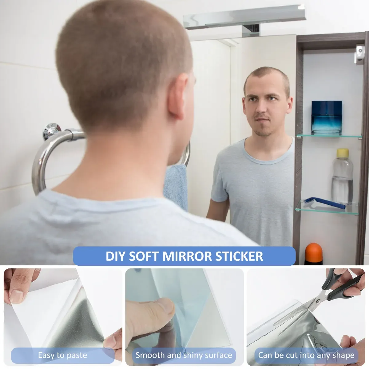 Self Adhesive Mirror Wall Stickers Flexible Mirrors Decals Cuttable PET Non Glass DIY Art for Home Room Decor wall sticker mirror wall sticker
