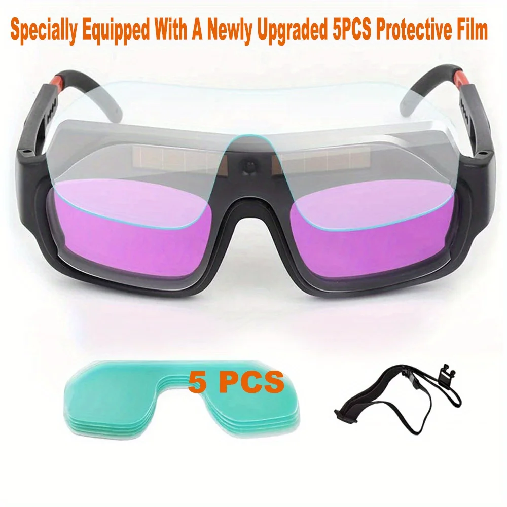 1 Set Automatic Dimming Welding Glasses With 5pcs Protective Film Solar Powered Auto Darkening Welding Glasses Welder Glasses