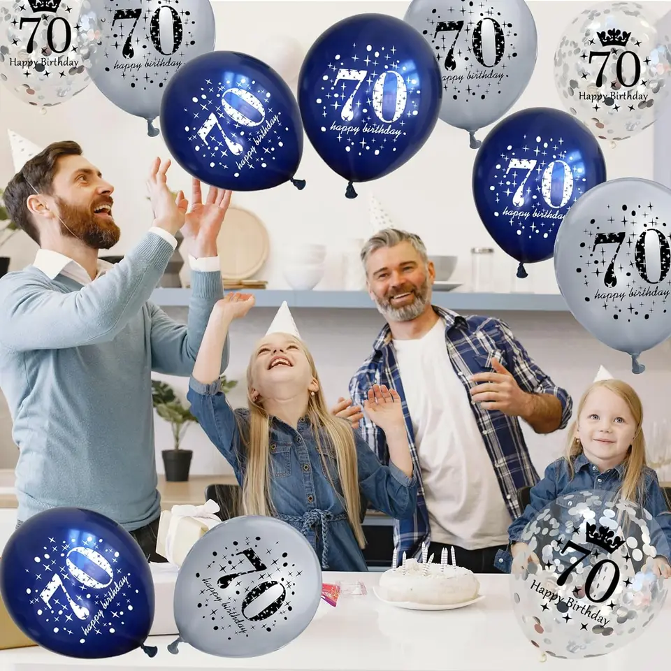 Happy 70th Birthday Banner Von All About Details – Blaues Wimpel-Banner Mit Glitzer, Ca. 3,6 M Lang