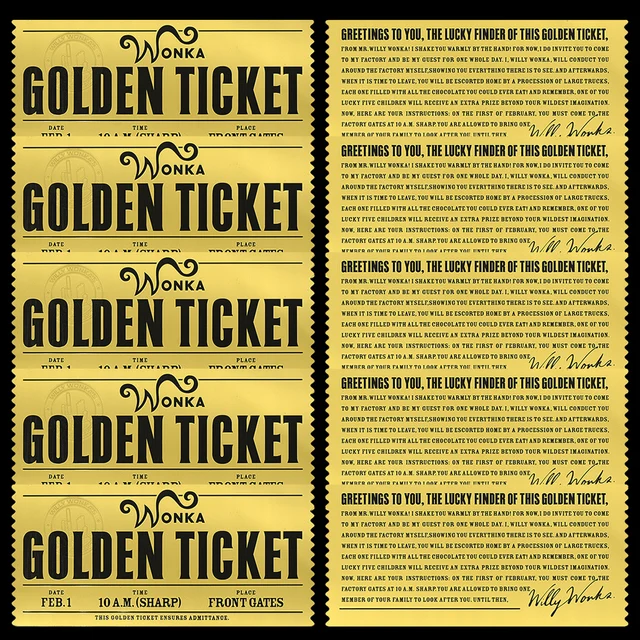 Golden Ticket of Willy Wonka's Chocolate Factory Gold Foil Plastic Cards Christmas Gift US Commemorative Crafts - AliExpress for Free Printable Golden Ticket Charlie And The Chocolate Factory