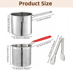 Stainless Steel Deep Frying Pot with Strainer - Premium Kitchen Fryer for Tempura and Fried Chicken (3 pcs)