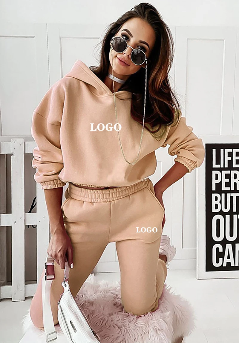 

Custom Logo 2023 Autumn/Winter New Solid Sweater Set Hooded Long Sleeve Casual Sweater Set Solid Loose Fit Top High Waist Pants