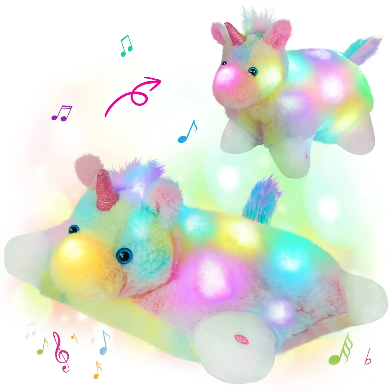 Cute Unicorn Cotton Plush Toys with LED Light Deformable Throw Pillows Luminous Stuffed Toy for Kids Birthday Gift for Girls