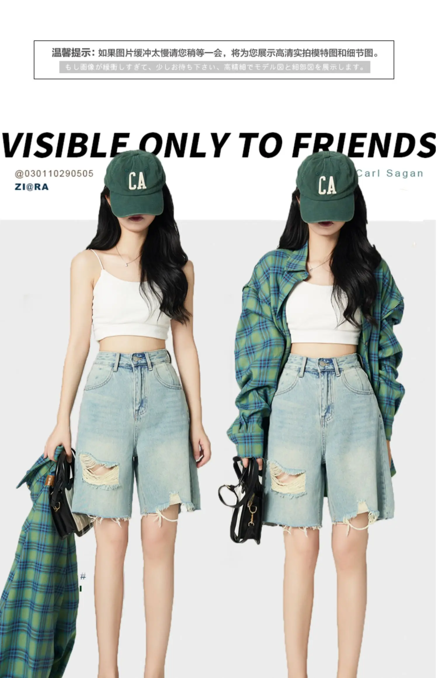 Cropped Denim Shorts Women's Gradient Blue Fashion Loose Spring Summer New High Waist Casual All-Match Wide Leg Mid-Length Thin