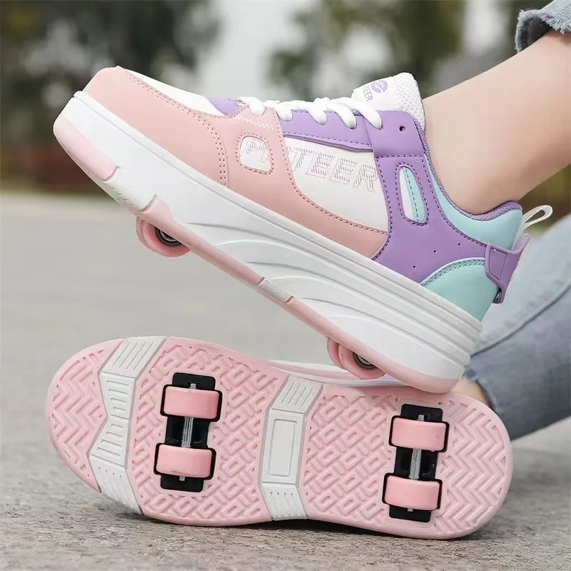 

New Deformation Running Sneakers With 4 Wheels Roller Skate Shoes Outdoor Sliding Sport Footwear Gift For Teenager Girls Boys