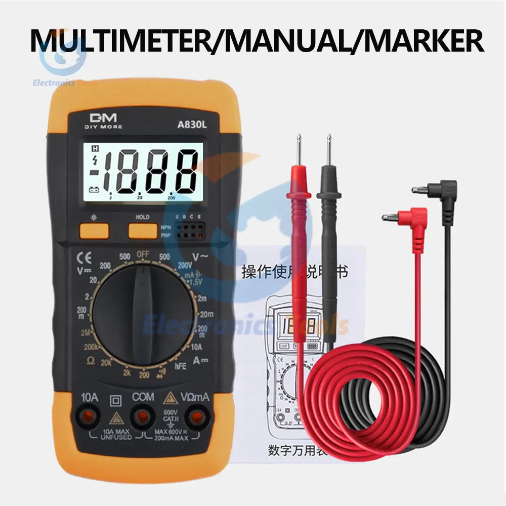Digital Multimeter Tester AC DC 600V Voltmeter Voltage Current Diode Resistance Freguency Temperature Tester Household Tools