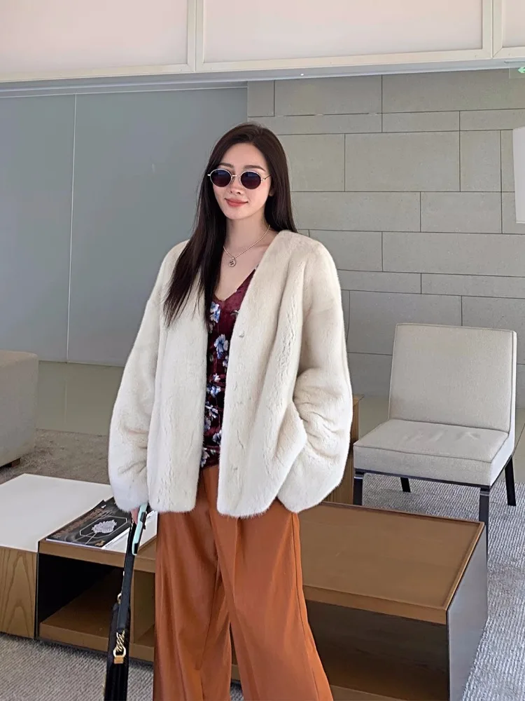 Women\'s Winter Faux Fur Coat Korean Fashion Y2K Mink Fur Women\'s Fashionable V-neck Imitation Mink Velvet Jacket 2023 New Style